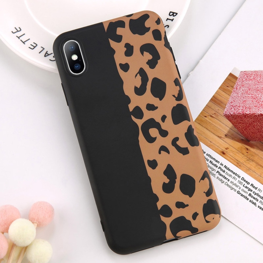 Half Black and Cheetah Print iPhone X Case